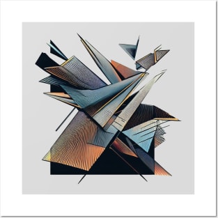 Modern abstract | Flying triangular | Black, Blue, and Orange Posters and Art